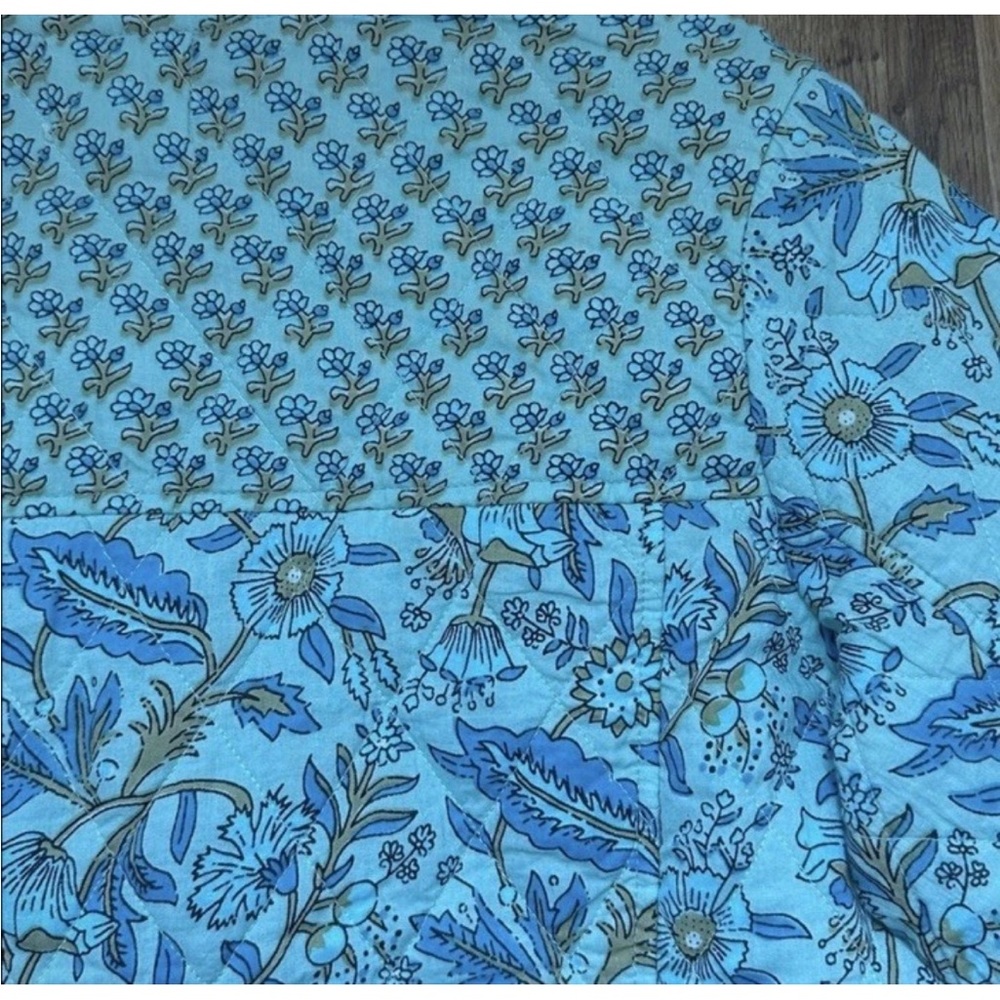Anthropologie DRA Los Angeles Quilted Jacket Blue Floral Cottagecore Cotton Sz S